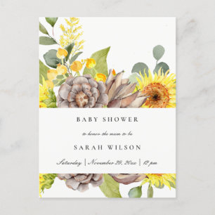 Postal De Invitación Baby Shower FLORAL DEL PINO DE EUCALYPTUS SILVESTR