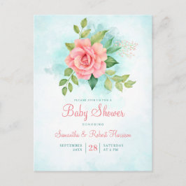 Postal De Invitación Baby Shower floral rosa rosa rosa turquesa