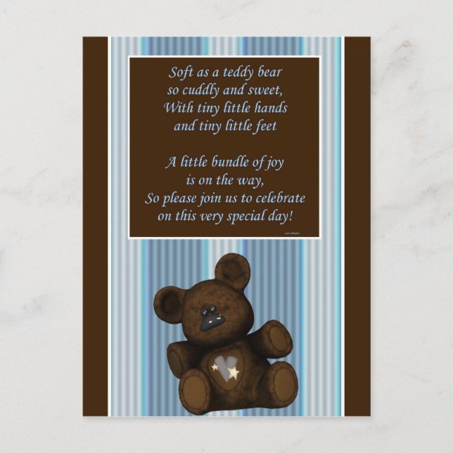 Postal De Invitación Baby Shower Invitation Teddy oso con poema BOY (Anverso)