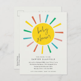 Postal De Invitación Baby Shower moderno con guiones de sol arcoiris