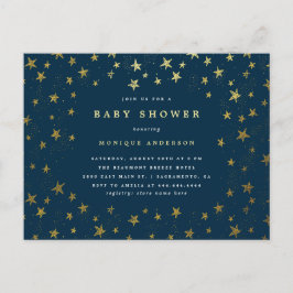 Postal De Invitación Baby Shower Moderno Midnight Blue & Gold Stars