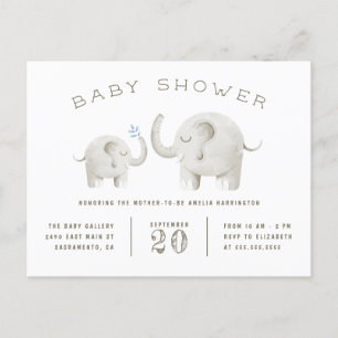 Postal De Invitación Baby Shower neutral de género de bebé y madre elef