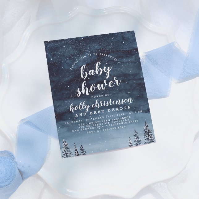 Postal De Invitación Baby Shower neutro en el cielo de invierno (Subido por el creador)