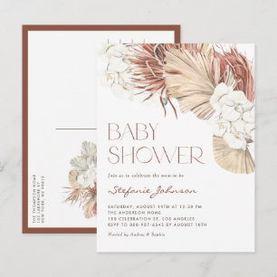 Postal De Invitación Baby Shower Orquídea blanca y Palm Boho seco