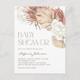 Postal De Invitación Baby Shower Orquídea blanca y Palm Boho seco