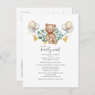 Postal De Invitación Baby Shower Parejas de vegetación de oso y eucalip