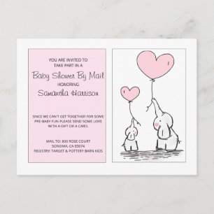 Postal De Invitación Baby Shower Por Correo Mamá Bebés Elefantes Rosa