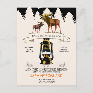 Postal De Invitación Baby Shower Rustic Woodland Moose
