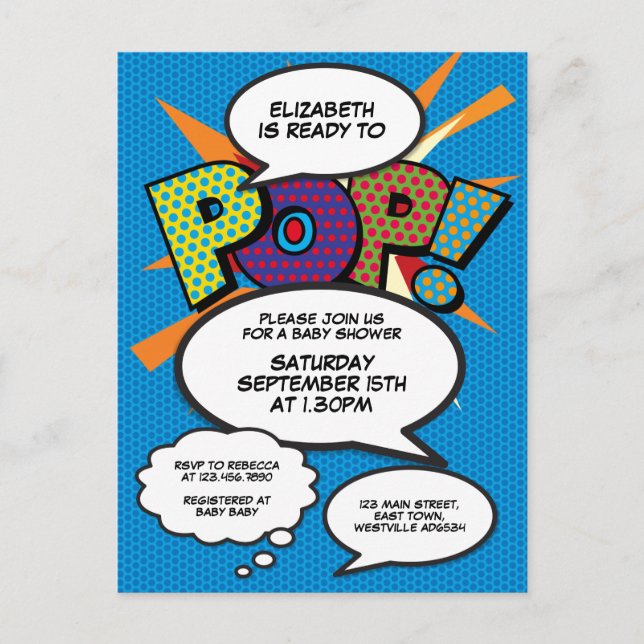 Postal De Invitación Baby Shower Sprinkle Photo Modern Fun Comic Blue (Anverso)
