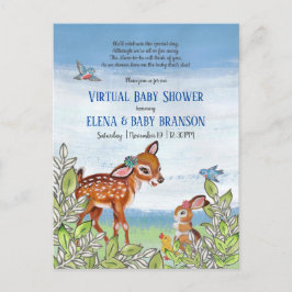 Postal De Invitación Baby Shower virtual de Wodland Animal Fawn