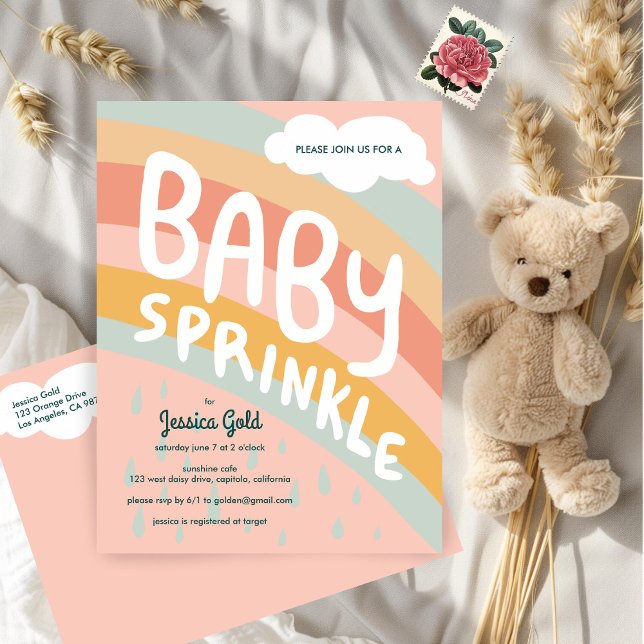 Postal De Invitación BABY SPRINKLE Cute nubes Personalizado de lluvia a (BABY SPRINKLE Cute Clouds Rainbow Rain Custom Invitation Postcard
)