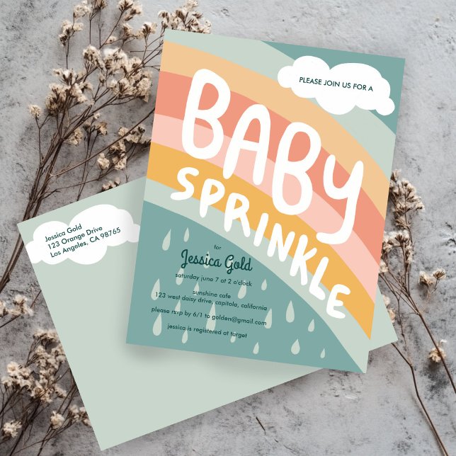 Postal De Invitación BABY SPRINKLE Cute nubes Personalizado de lluvia a (BABY SPRINKLE Cute Clouds Rainbow Rain Custom Invitation Postcard
)