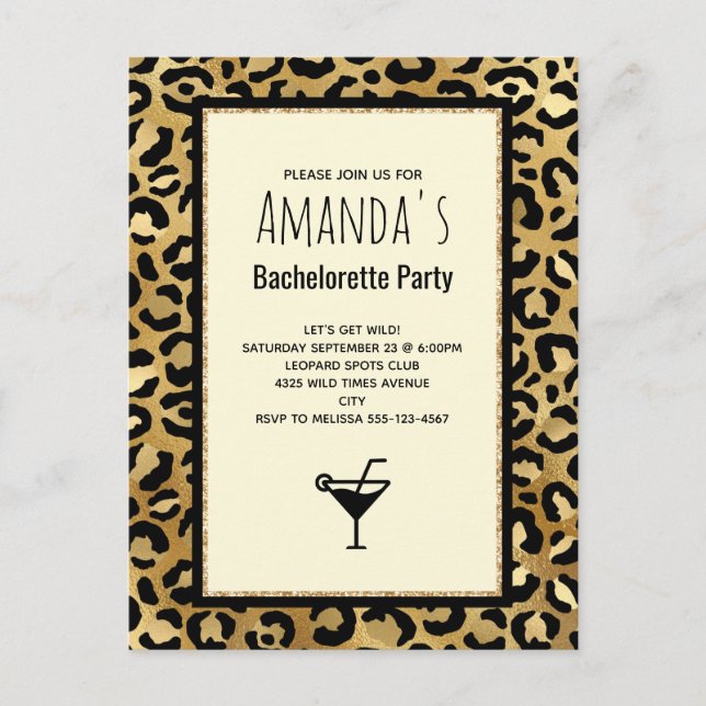 Postal De Invitación Bachelorette de patrón de impresión de leopardo sa (Anverso)