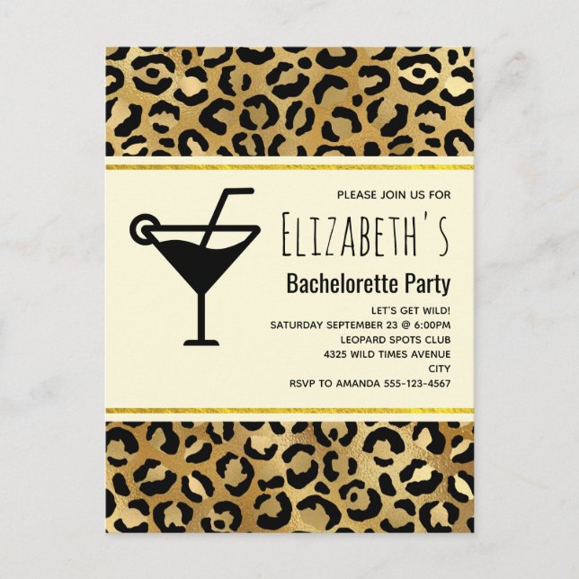 Postal De Invitación Bachelorette de patrón de impresión de leopardo sa (Anverso)