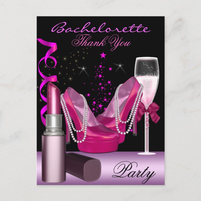 Postal De Invitación Bachelorette Party Lipstick zapatos rosados Champa (Anverso)