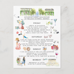 Postal De Invitación Bachelorette Weekend Itinerario  Savannah, Georgia