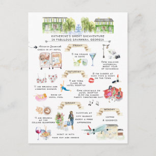Postal De Invitación Bachelorette Weekend Itinerario  Savannah, Georgia