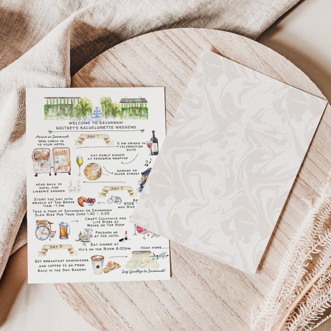 Postal De Invitación Bachelorette Weekend Itinerary | Savannah, Georgia (Subido por el creador)