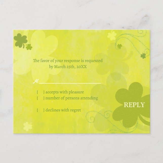 Postal De Invitación Baile irlandés Shamrock Wedding RSVP (Anverso)