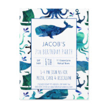 Bajo el Mar Acuarela Ballena Cumpleaños Náutica