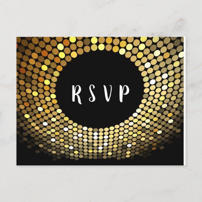 Postal De Invitación Balón disco, baile, oro Postcard RSVP (Anverso)
