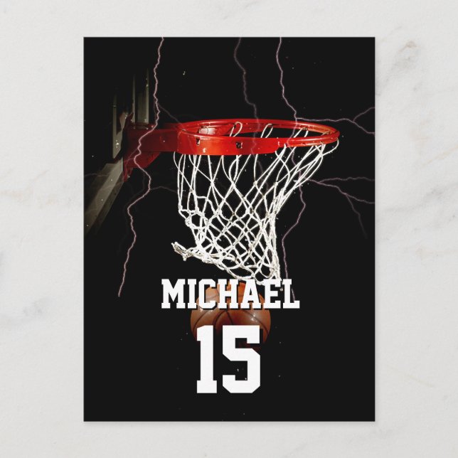 Postal De Invitación Baloncesto Añadir tu nombre y número (Anverso)