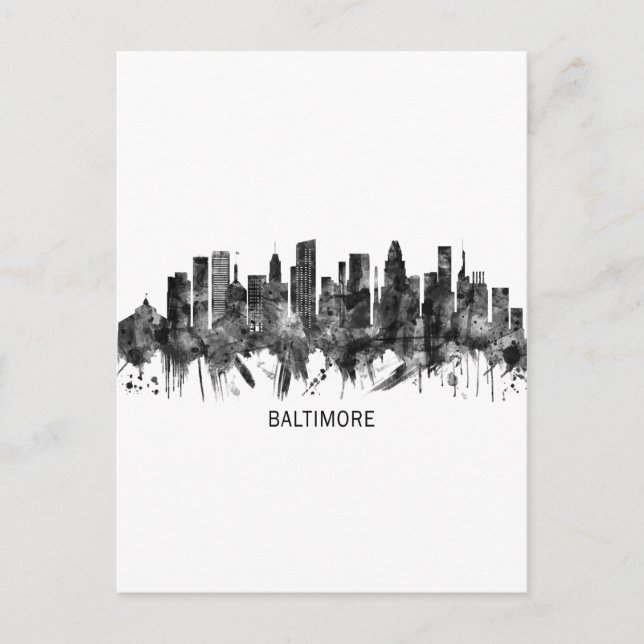 Postal De Invitación Baltimore Maryland Skyline BW (Anverso)
