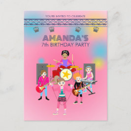 Postal De Invitación Banda de chicas de música retro Birthday Party