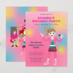Postal De Invitación banda de chicas de música retro fiesta de cumpleañ