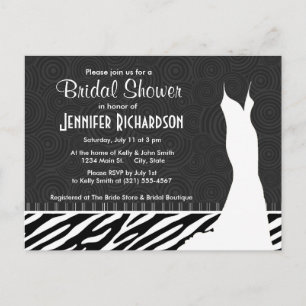 Postal De Invitación Bandas de cebra en blanco y negro