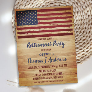 Postal De Invitación Bandera Americana Rústica Jubilación Policía Milit