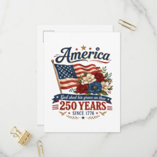 Postal De Invitación Bandera floral de América 250 años