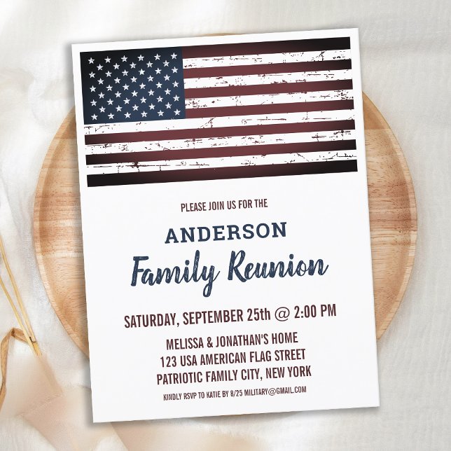 Postal De Invitación Bandera norteamericana ondulada Reunión familiar p (Subido por el creador)
