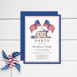 Postal De Invitación Bandera Patriótica Estadounidense 4 De Julio
