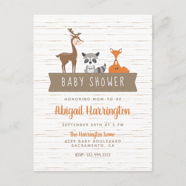 Postal De Invitación Banner de la Baby Shower de animales de la huerta (Anverso)
