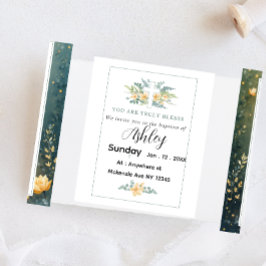 Postal De Invitación Baptism Card with Cross and Flowers