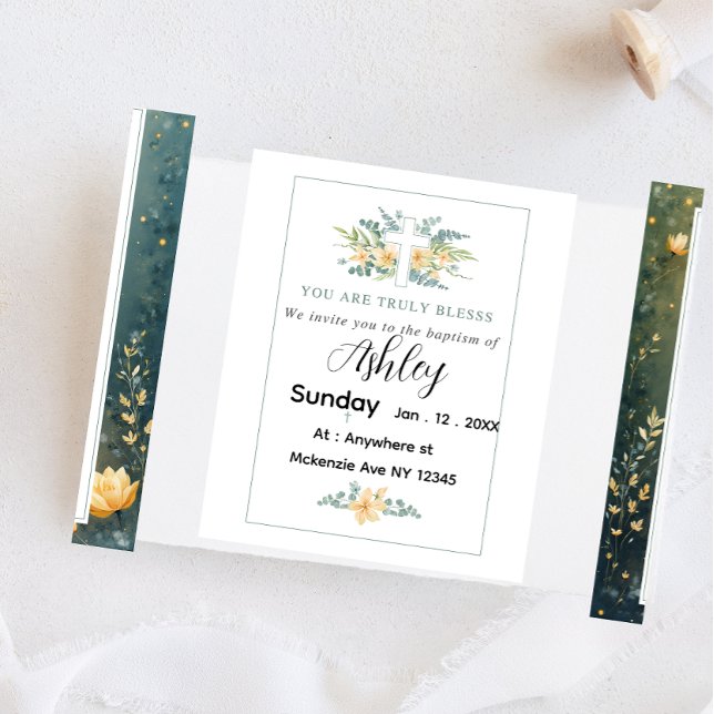 Postal De Invitación Baptism Card with Cross and  Flowers (Subido por el creador)