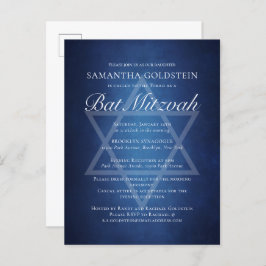 Postal De Invitación Bar Mitzvah Formal de Tipografía Azul Blanco Moder