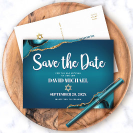 Postal De Invitación Bar Mitzvah Guardar la Fecha Script de Agata Ombre