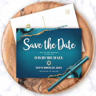 Postal De Invitación Bar Mitzvah Guardar la Fecha Script de Agata Ombre