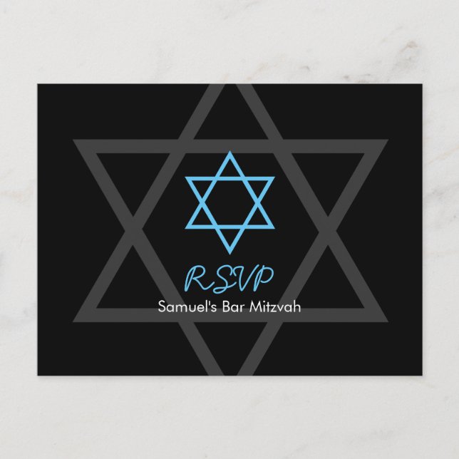 Postal De Invitación Bar negro y azul Mitzvah RSVP (Anverso)