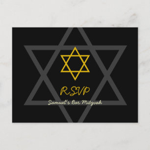 Postal De Invitación Bar negro y dorado Mitzvah RSVP