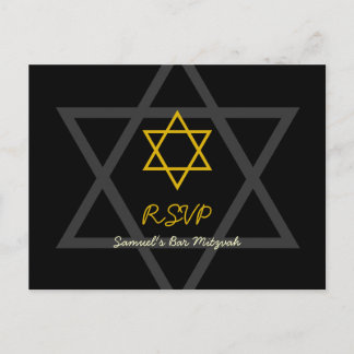 Postal De Invitación Bar negro y dorado Mitzvah RSVP