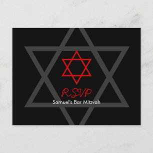 Postal De Invitación Bar negro y rojo Mitzvah RSVP