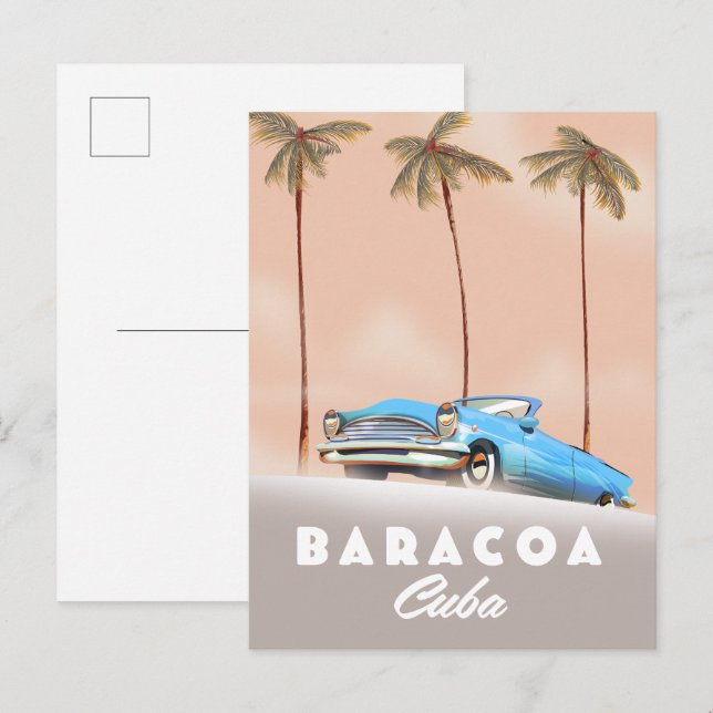 Postal De Invitación Baracoa Cuba Antiguo auto (Anverso / Reverso)