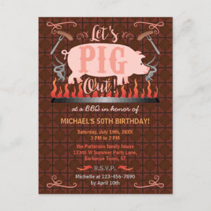 Postal De Invitación Barbacoa BBQ Funny Pig Summer Birday Party