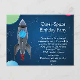 Postal De Invitación Barco de cohetes en el espacio ultraterrestre