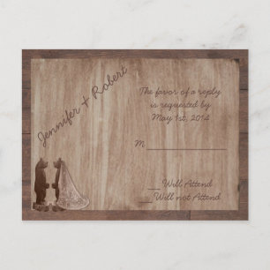 Postal De Invitación Barn Wood Bears Country Wedding RSVP