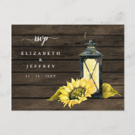 Postal De Invitación Barn Wood String ilumina Sunflowers Lantern RSVP