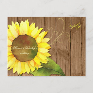 Postal De Invitación Barn Wood Sunflower Fall Wedding RSVP
